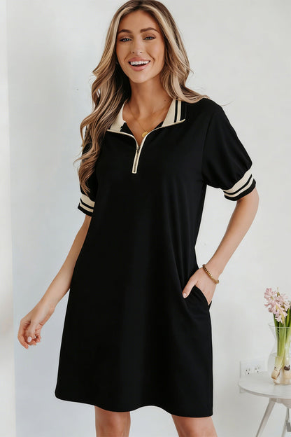 Black Jovie Trim Preppy Polo Tee boutique fashion piece with stylish details and comfortable everyday wear