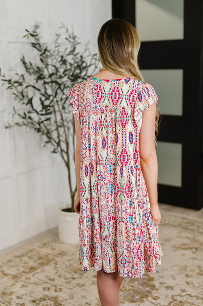 Boho and Behold Flutter Sleeve Dress in Blush/Fuchsia/Mint boutique clothing from Mollie Mae Boutique