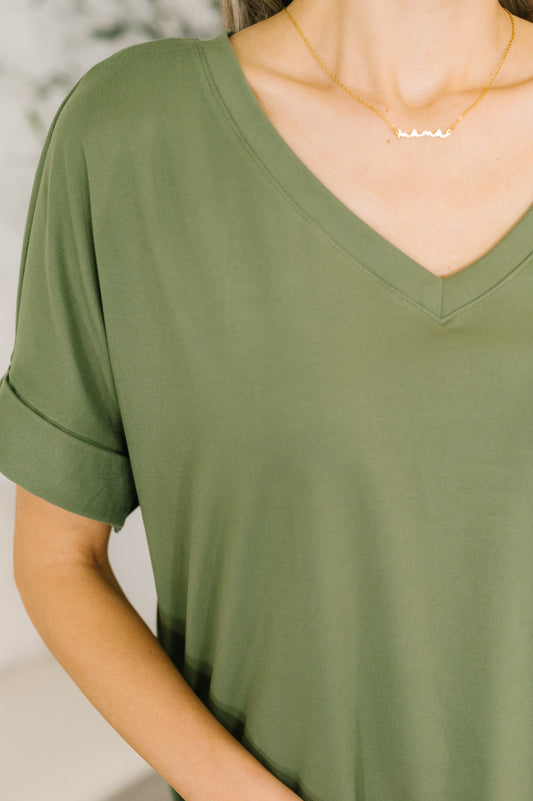 Buttery Soft V-Neck Bike Short Set in Light Olive