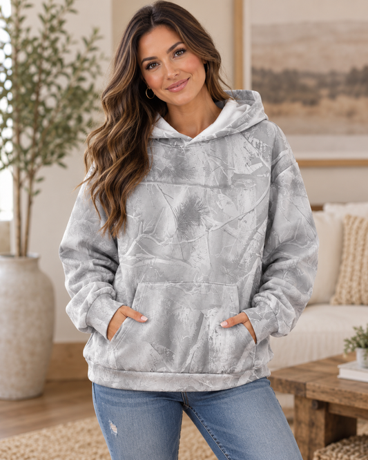 Camo Kangaroo Pocket Drop Shoulder Hoodie - grey