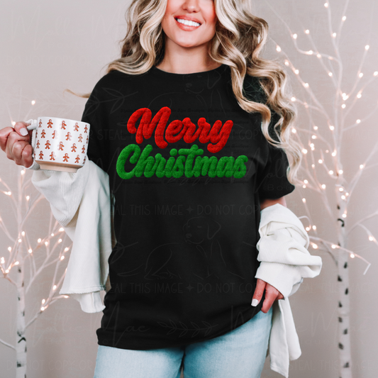 Merry Christmas Faux Fur Graphic Sweatshirt or Tee