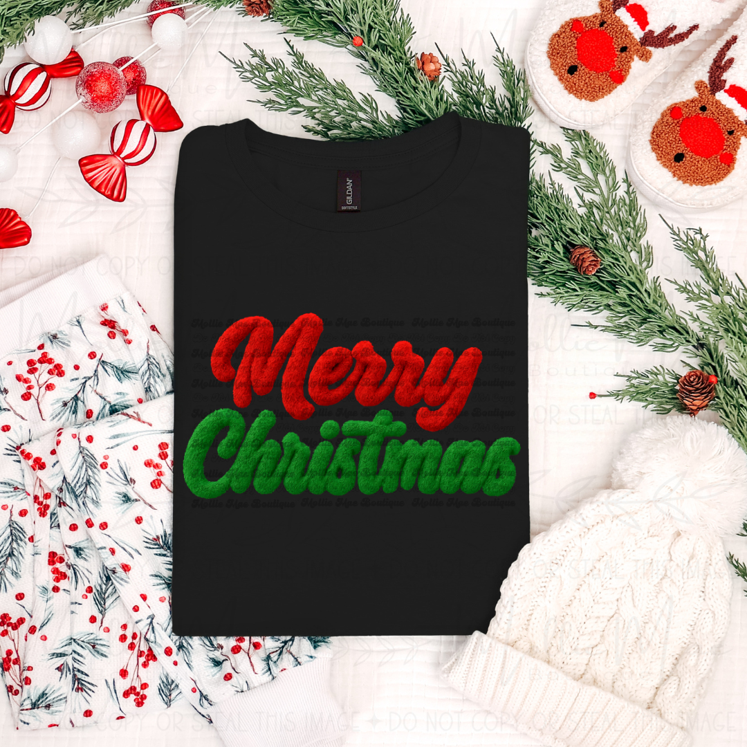Merry Christmas Faux Fur Graphic Sweatshirt or Tee