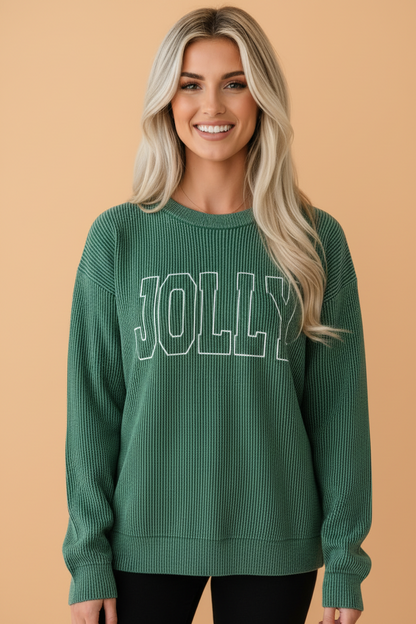  JOLLY Christmas long sleeve corded boutique top
