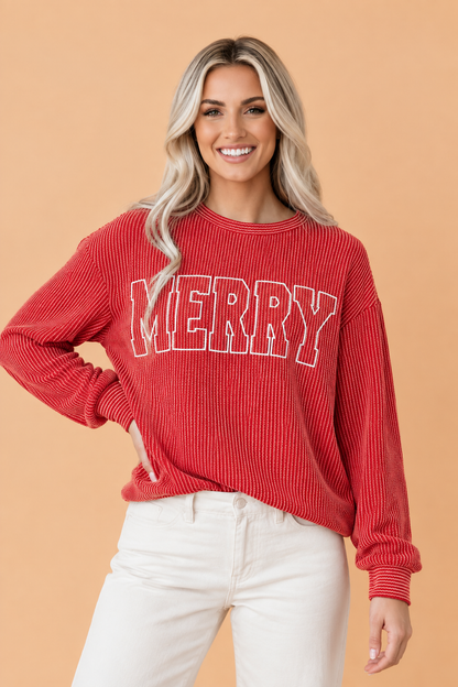  JOLLY Christmas long sleeve corded boutique top