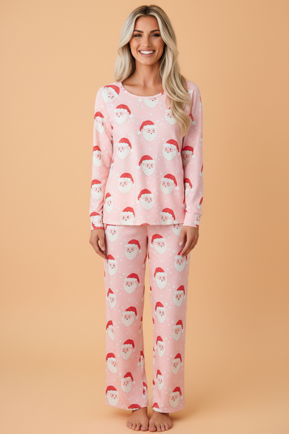 Christmas Santa Raglan Top & Pants Pajama Set in Pink
