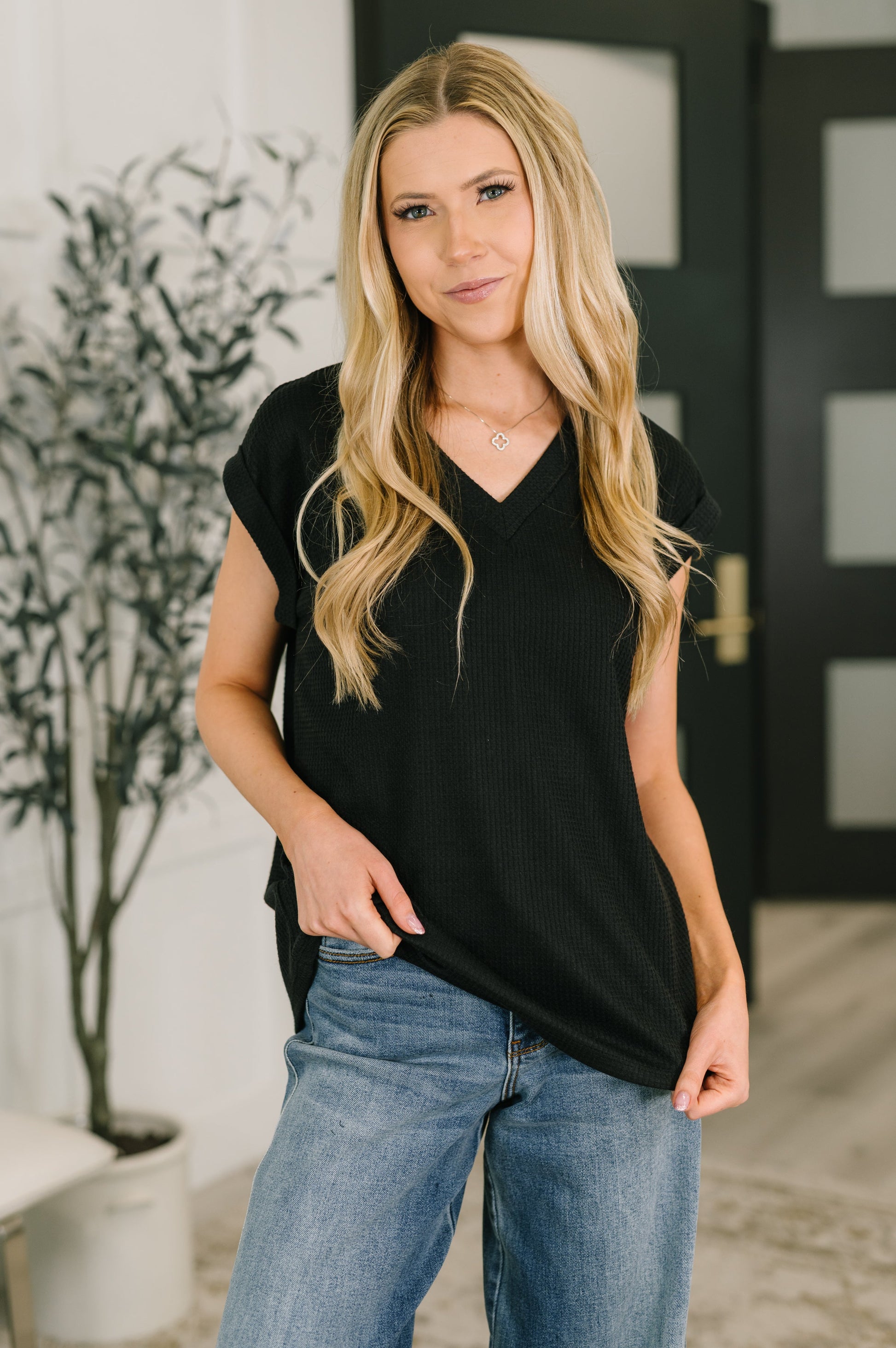Classic Timeless V-Neck Tee in Black boutique fashion by Mollie Mae Boutique
