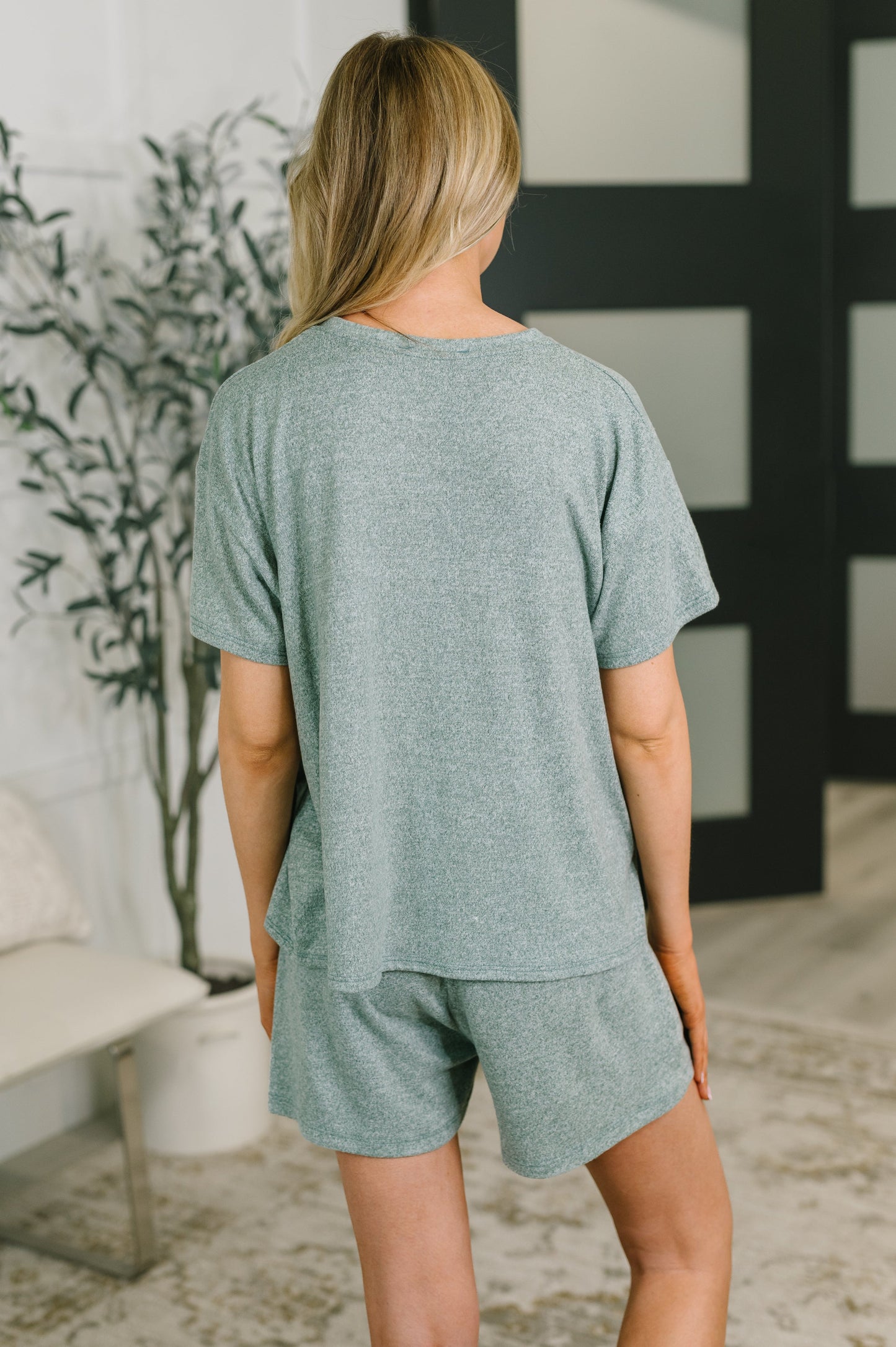 multiple colors Couldn't Help It Melange Set in Ash Jade with brushed stretch fabric, a relaxed top, and high-waisted pocketed bottoms, boutique fashion