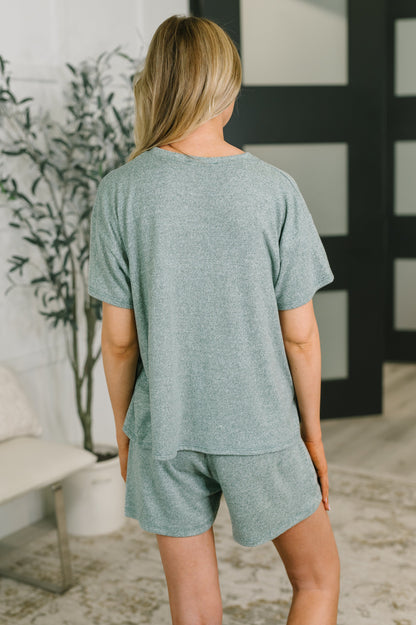 multiple colors Couldn't Help It Melange Set in Ash Jade with brushed stretch fabric, a relaxed top, and high-waisted pocketed bottoms, boutique fashion