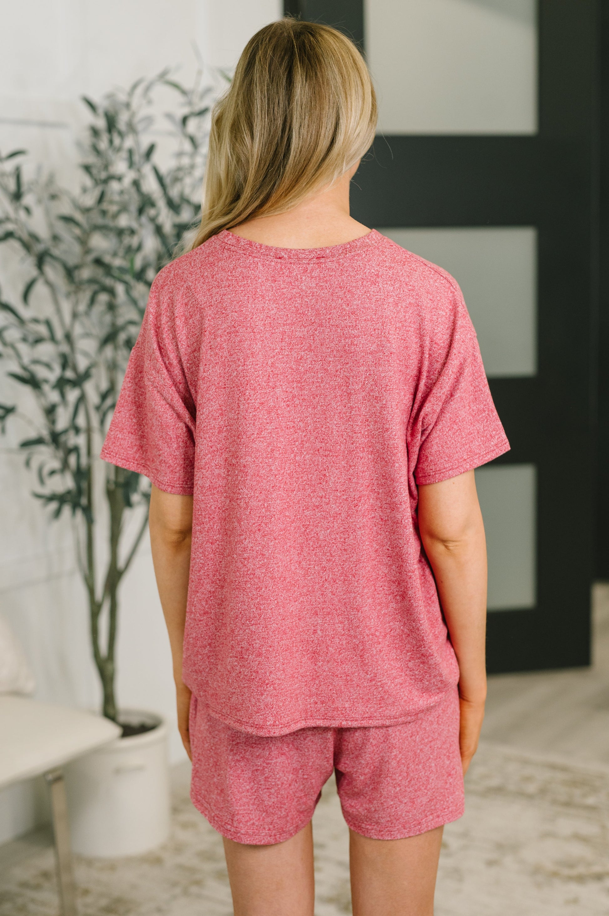 multiple colors Couldn't Help It Melange Set in Dark Red with brushed stretch fabric, a relaxed top, and high-waisted pocketed bottoms, boutique fashion