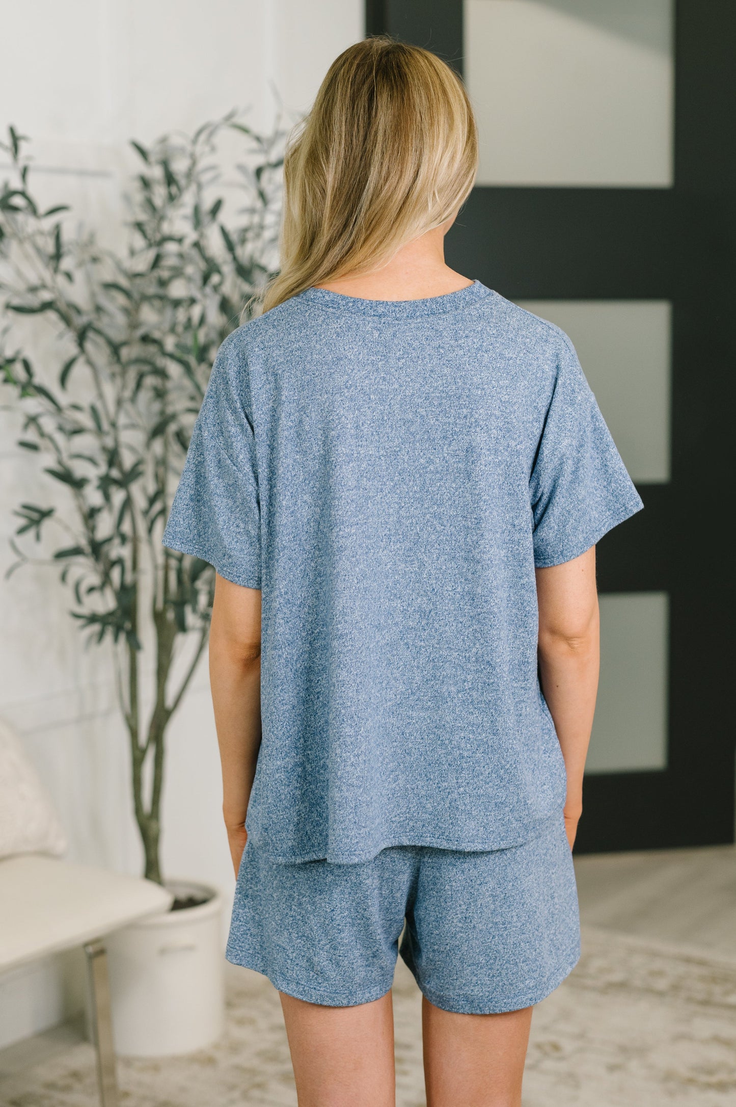 multiple colors Couldn't Help It Melange Set in Light Navy with brushed stretch fabric, a relaxed top, and high-waisted pocketed bottoms, boutique fashion