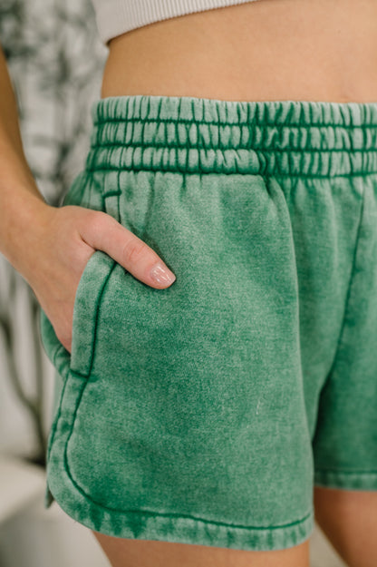 Daily Routine Mineral Wash Shorts in Forest boutique apparel from Mollie Mae Boutique