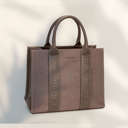 David Jones Canvas Tote Handbag with Contrast Leather Handles