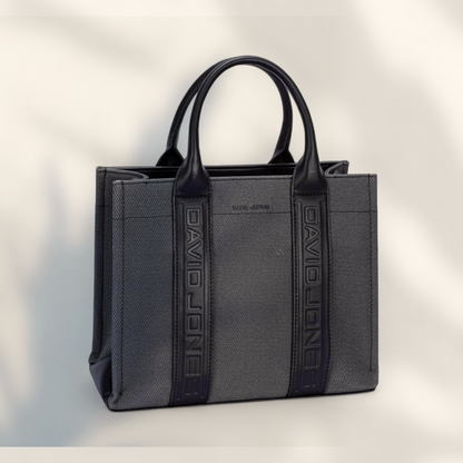 David Jones Canvas Tote Handbag with Contrast Leather Handles