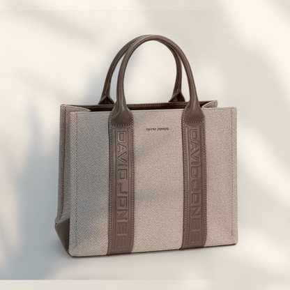 David Jones Canvas Tote Handbag with Contrast Leather Handles