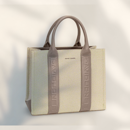 David Jones Canvas Tote Handbag with Contrast Leather Handles