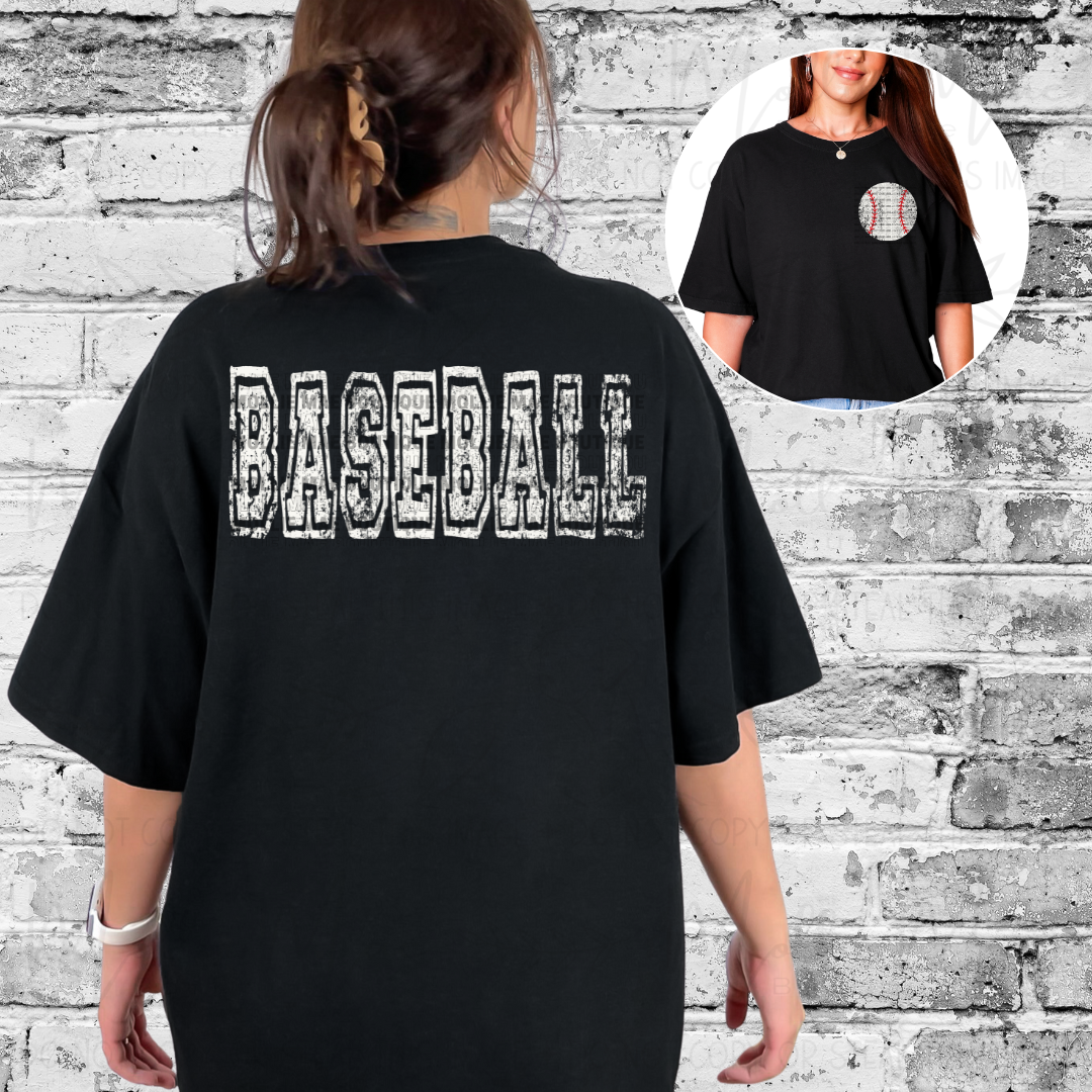 Distressed Varsity Baseball Graphic Tee & Sweatshirt
