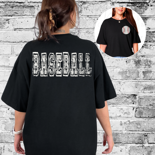 Distressed Varsity Baseball Graphic Tee & Sweatshirt
