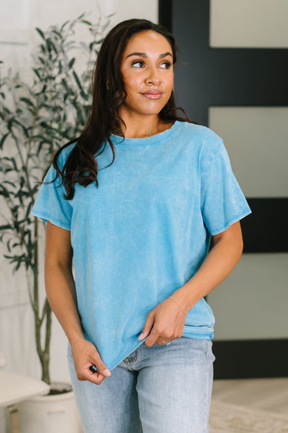 Had to Be There Mineral Wash Tee in Deep Sky boutique apparel from Mollie Mae Boutique