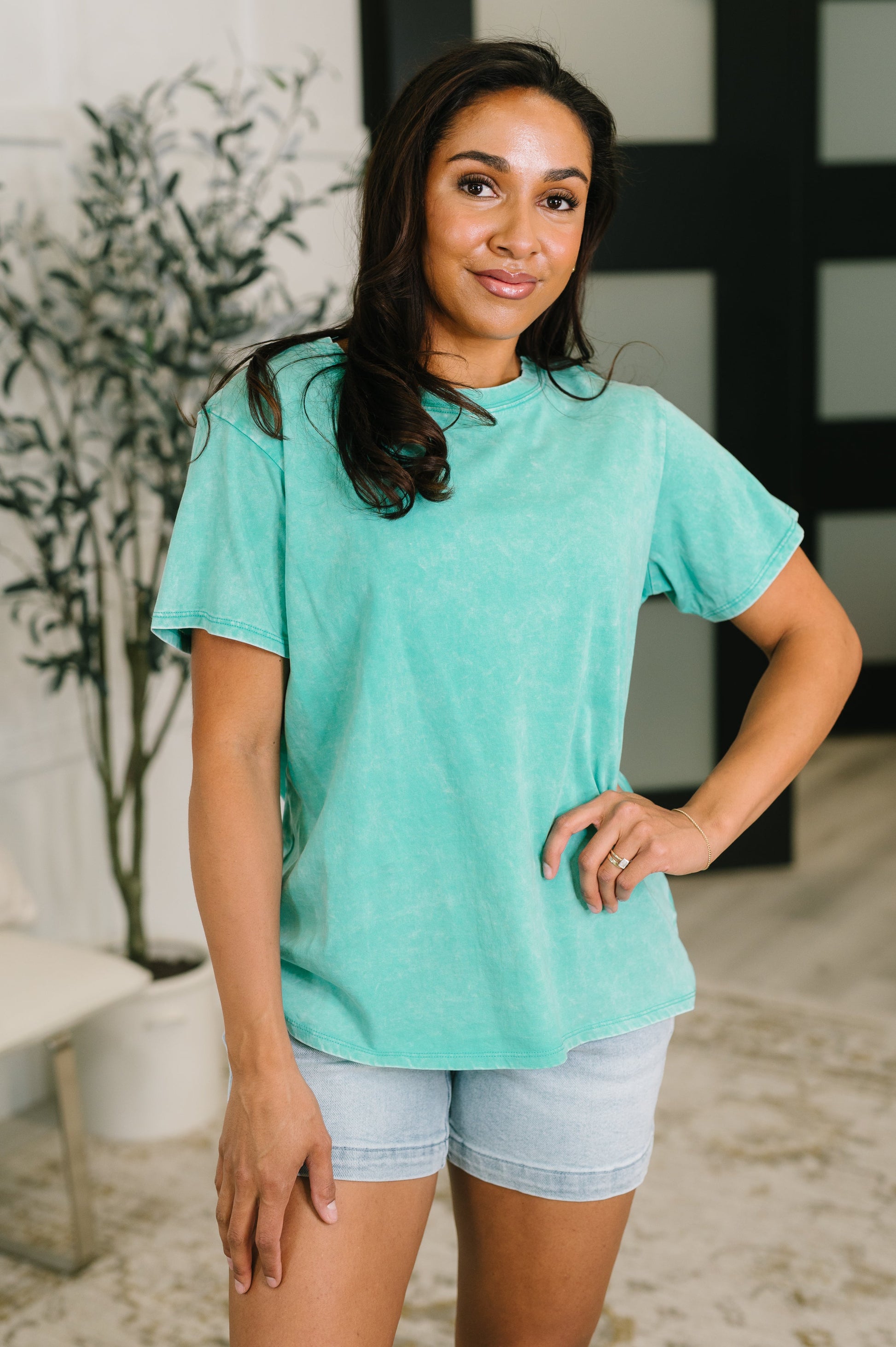 Had to Be There Mineral Wash Tee in Turquoise boutique apparel from Mollie Mae Boutique