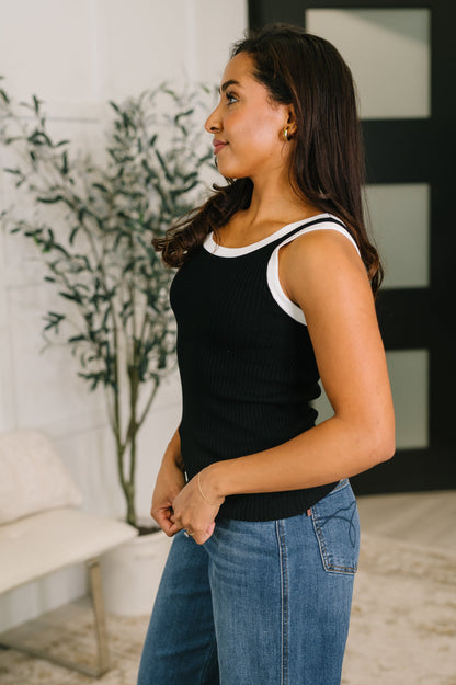 Handled It Contrast Trim Tank in Black boutique apparel from Mollie Mae Boutique