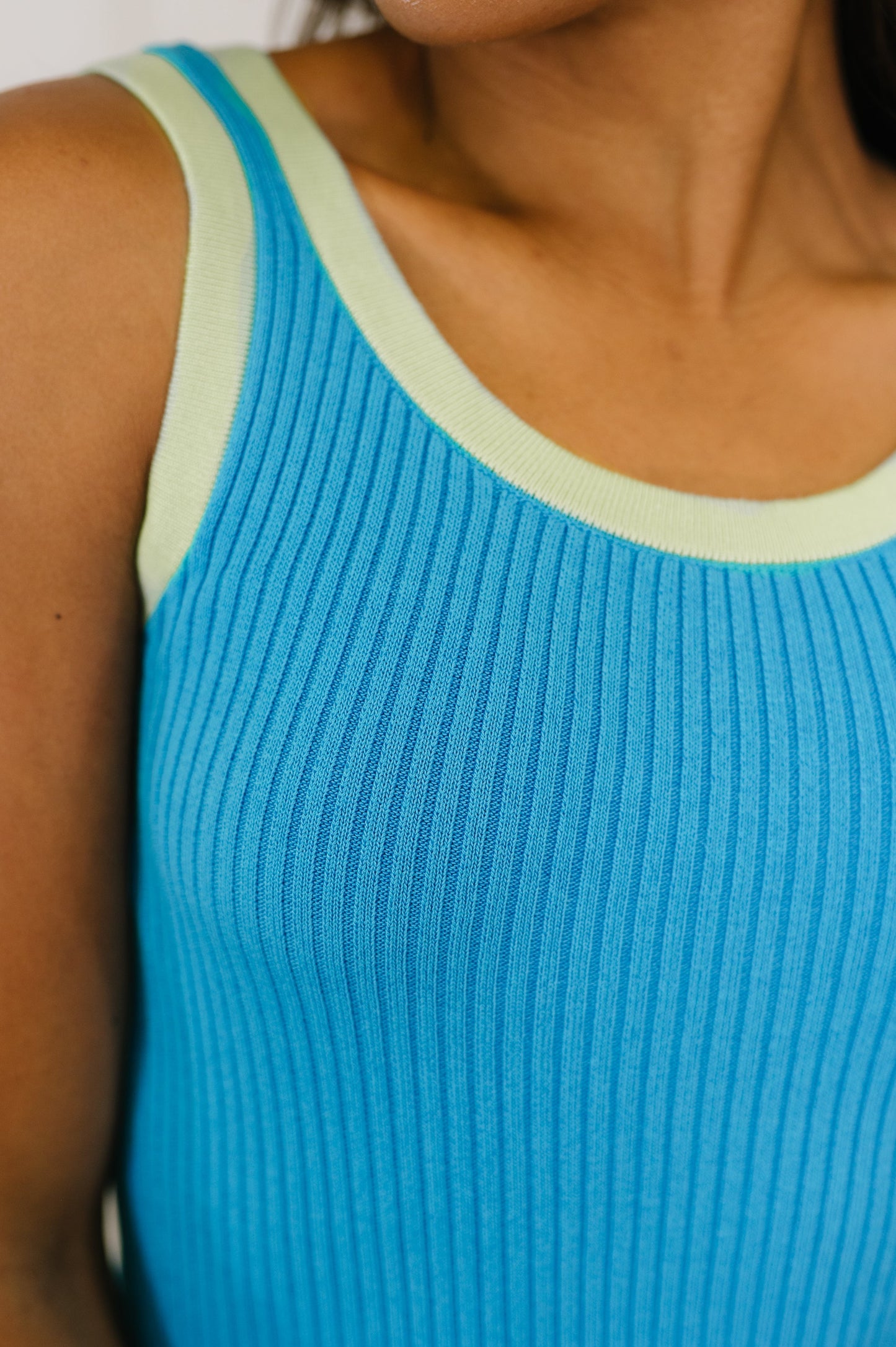 Handled It Contrast Trim Tank in Blue boutique apparel from Mollie Mae Boutique