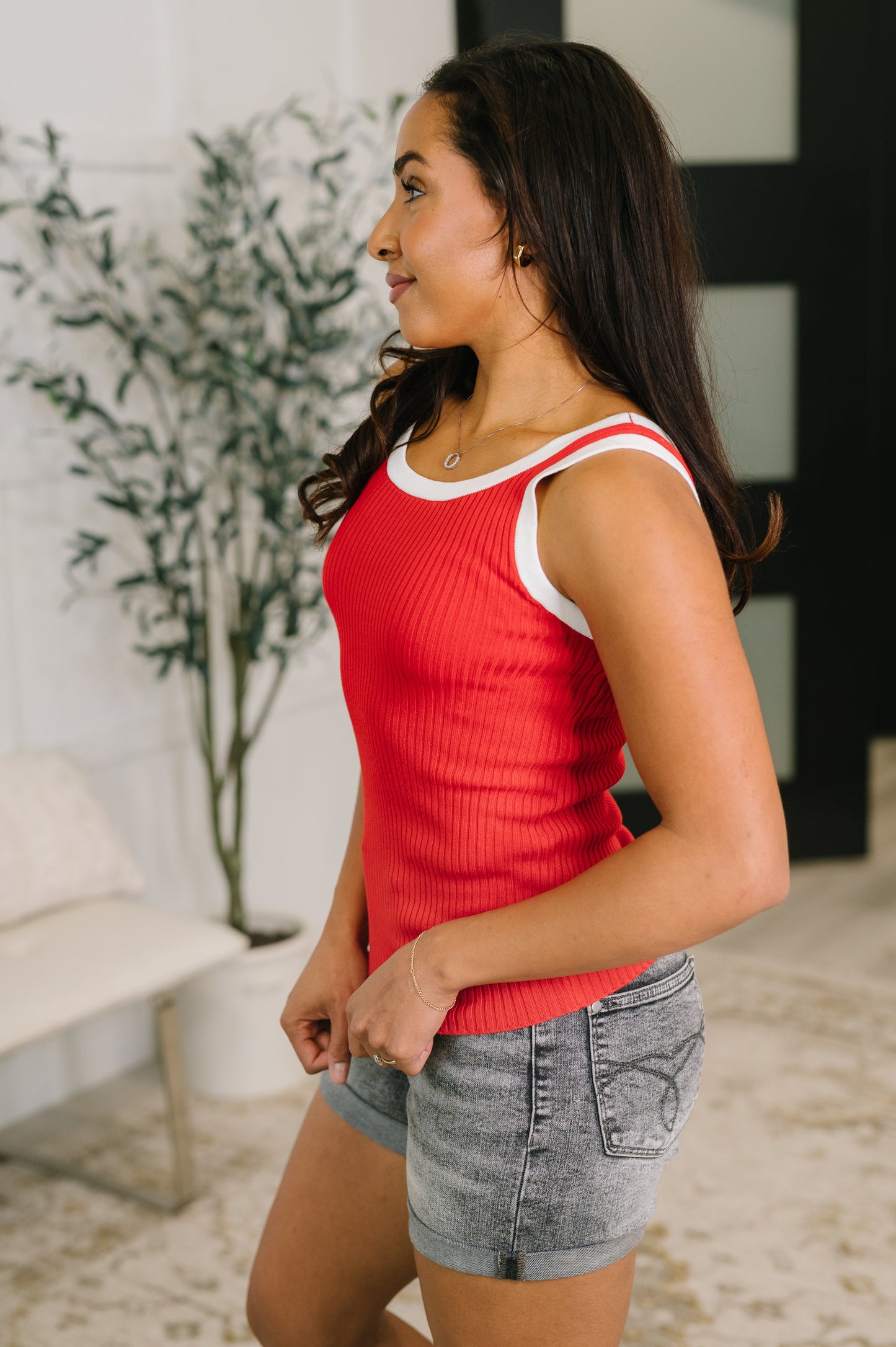 Handled It Contrast Trim Tank in Red boutique apparel from Mollie Mae Boutique