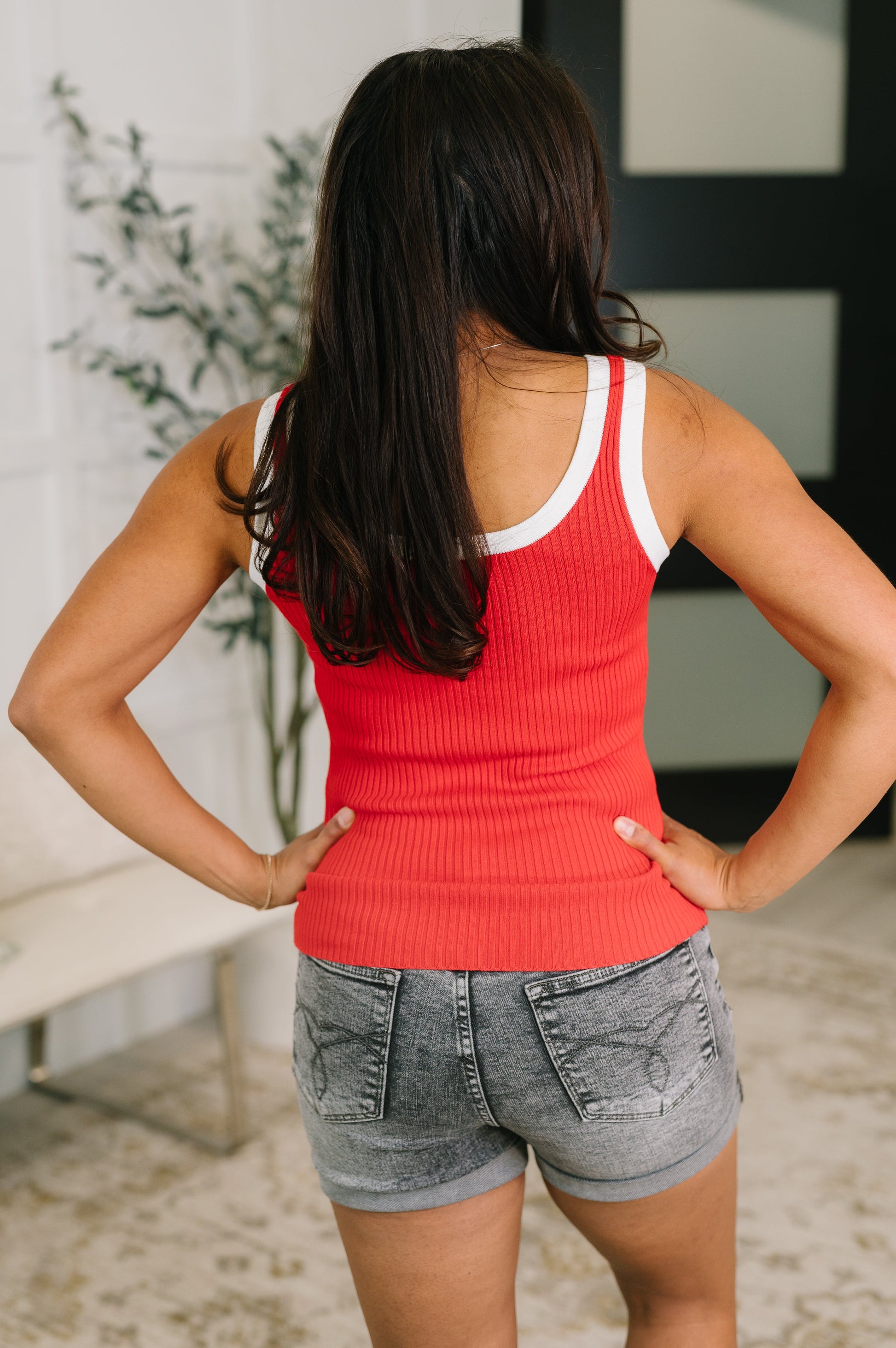 Handled It Contrast Trim Tank in Red boutique apparel from Mollie Mae Boutique