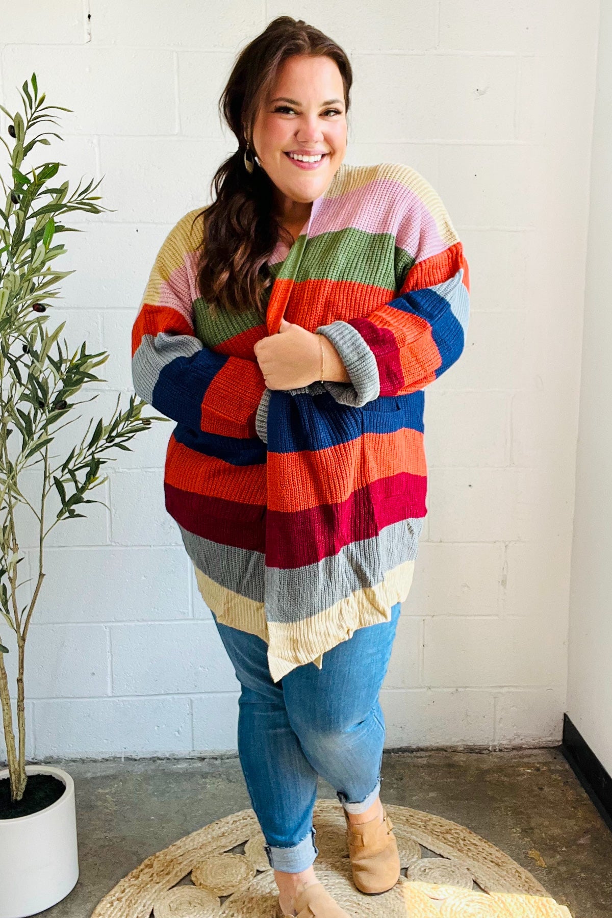 Haptics Multicolor Striped Slouchy Open Cardigan