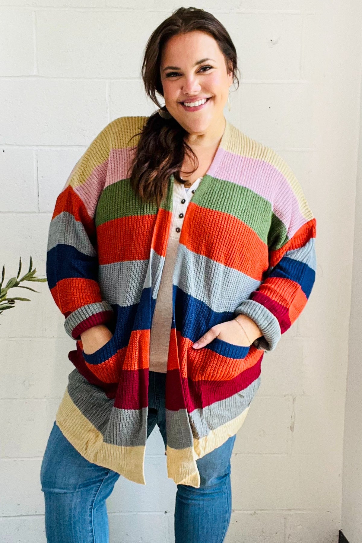 Haptics Multicolor Striped Slouchy Open Cardigan