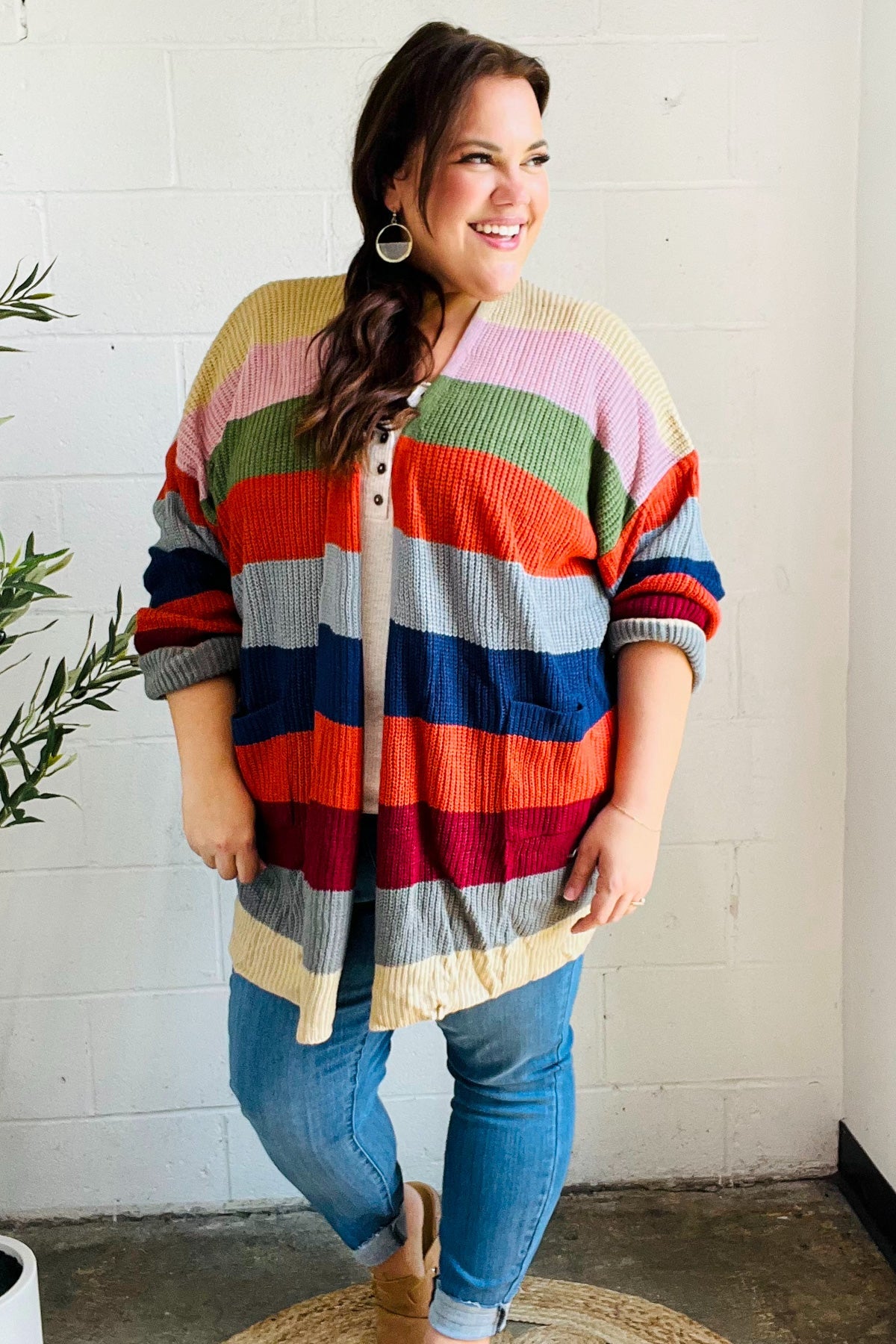 Haptics Multicolor Striped Slouchy Open Cardigan