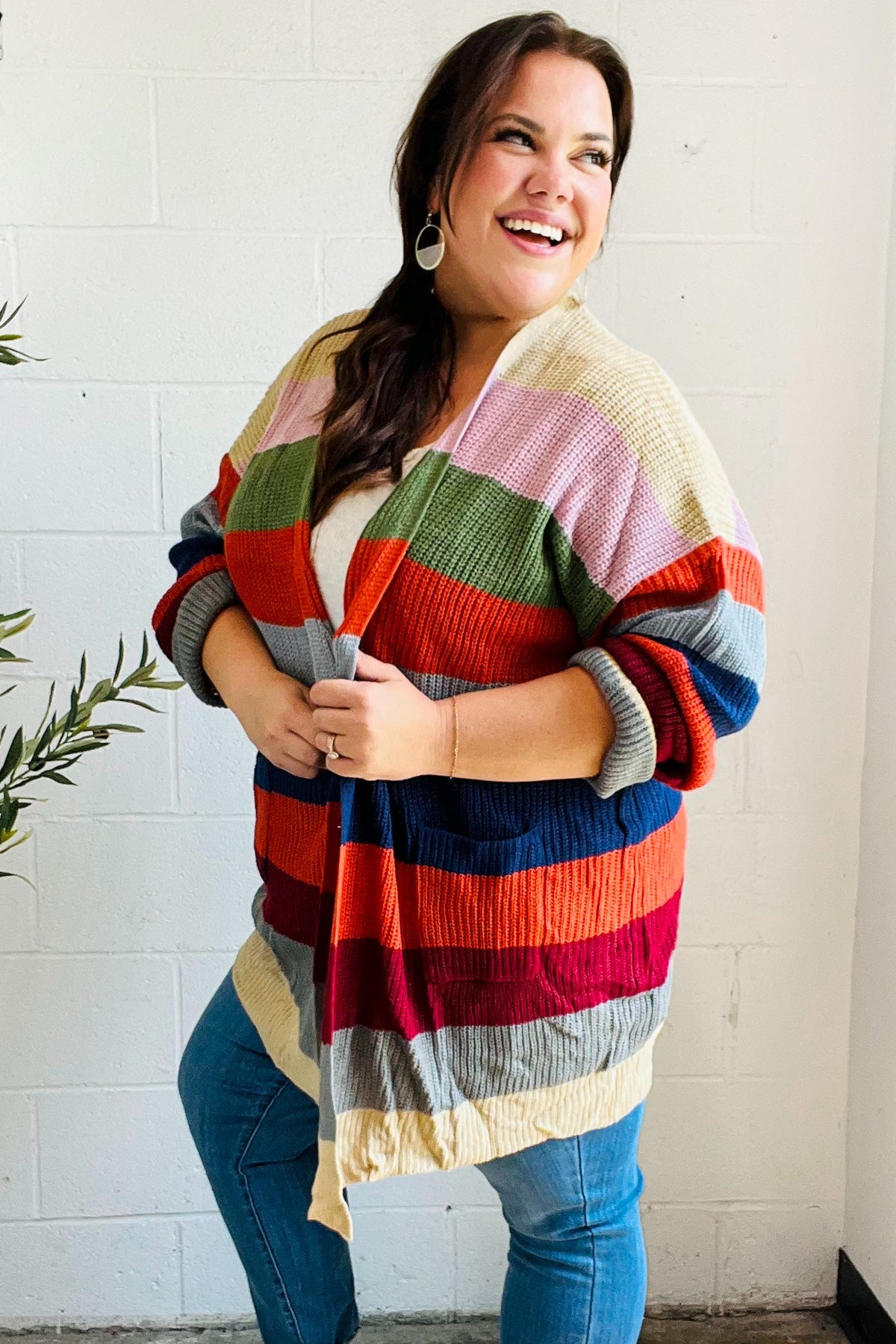 Haptics Multicolor Striped Slouchy Open Cardigan