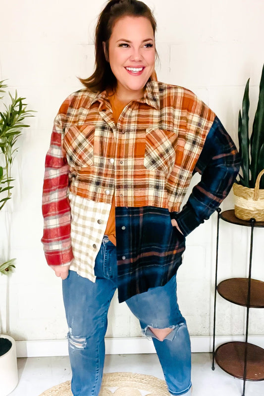 Haptics Muticolor Plaid Color Block Snap Button Shacket