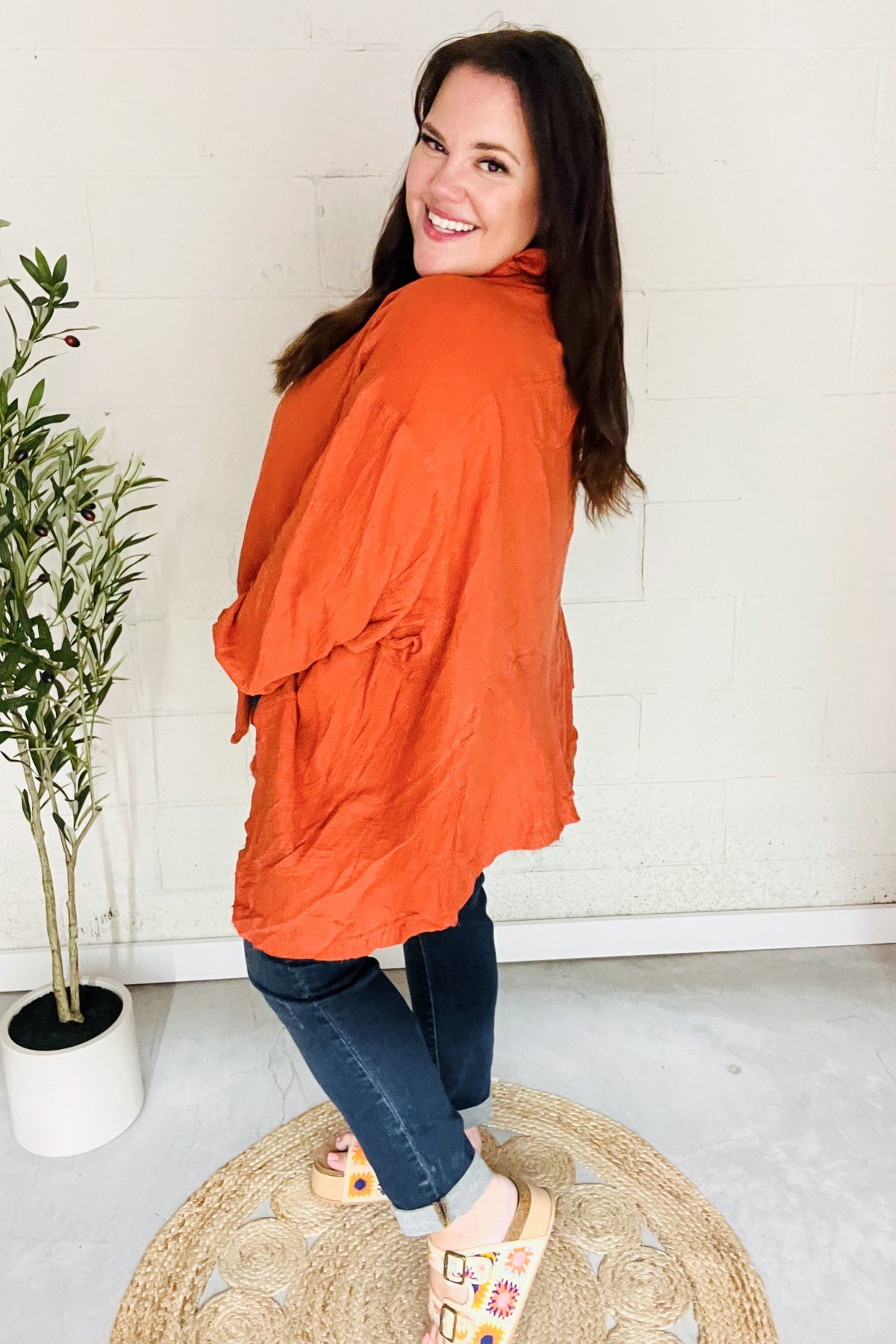 Haptics Rust Button Down Sharkbite Cotton Tunic Top