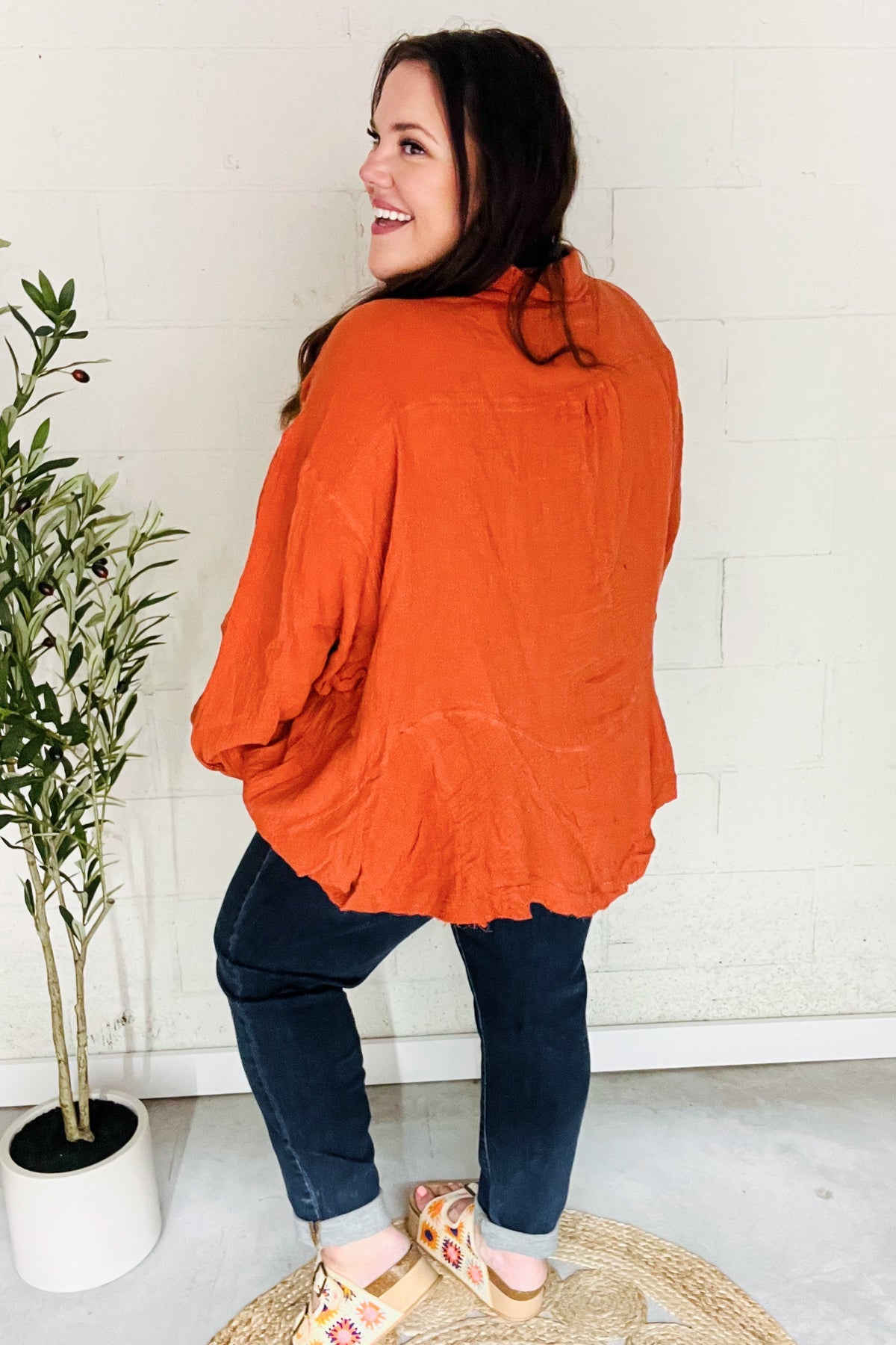 Haptics Rust Button Down Sharkbite Cotton Tunic Top