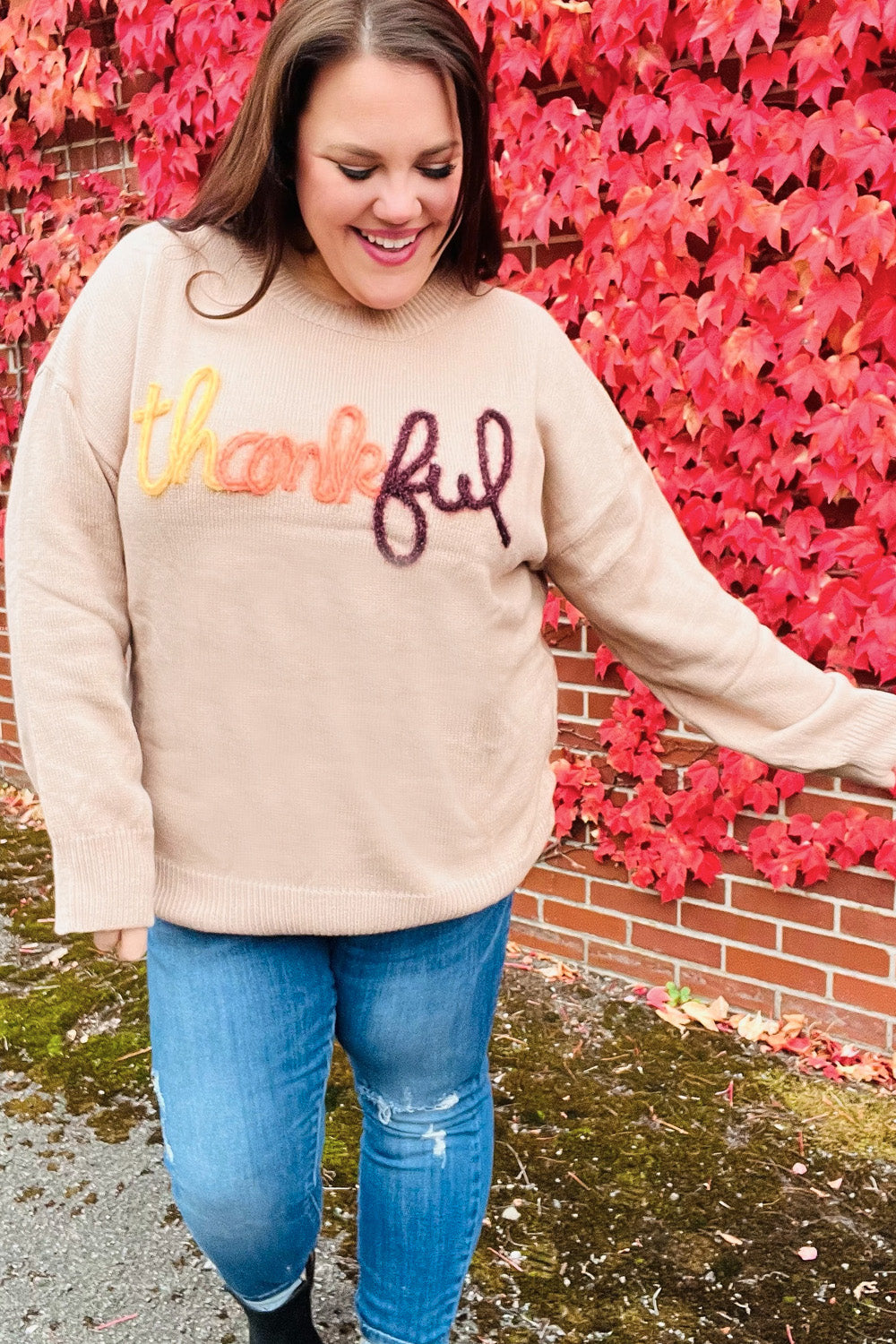 Haptics Taupe Pop Up Glittery Embroidery Sweater