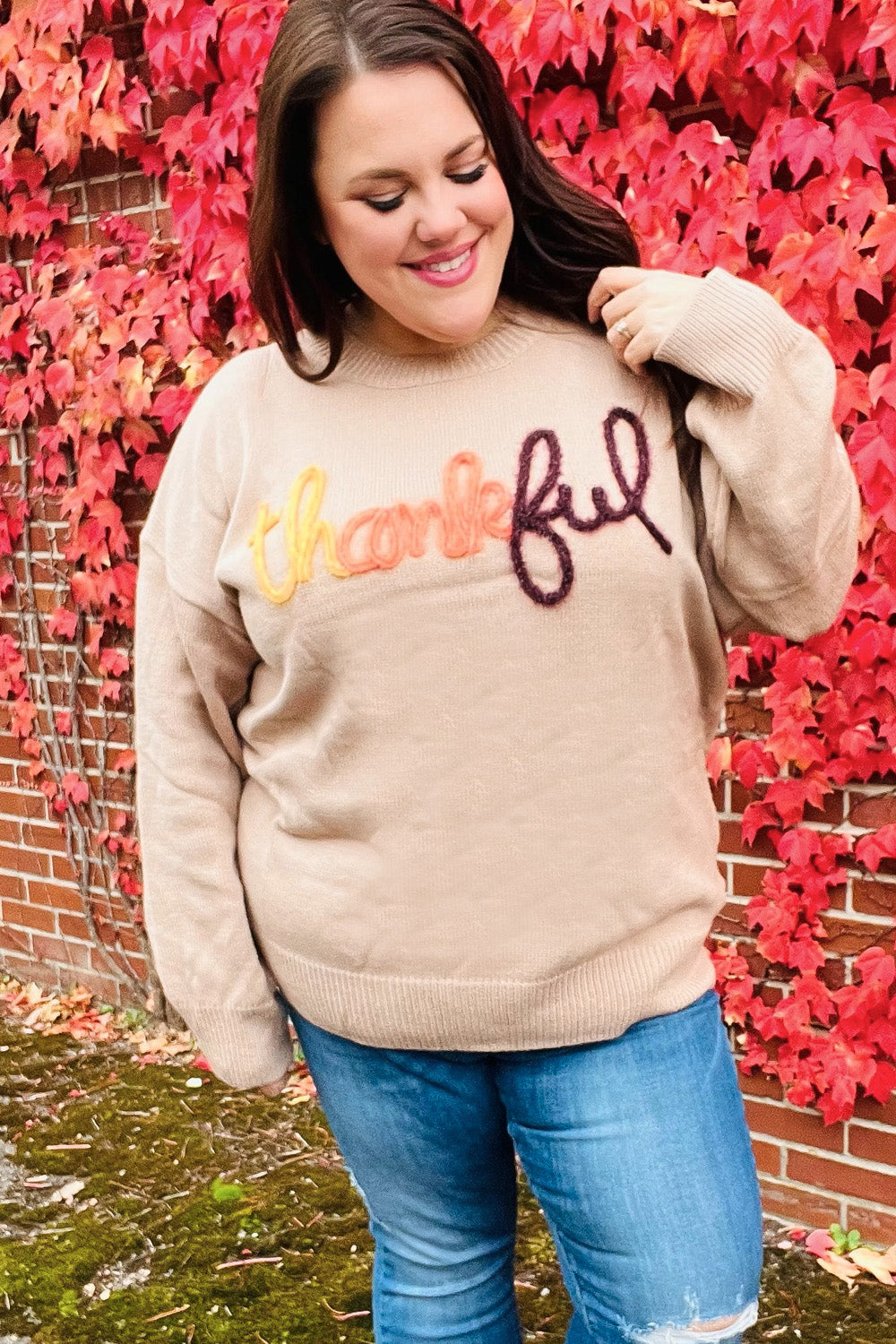 Haptics Taupe Pop Up Glittery Embroidery Sweater