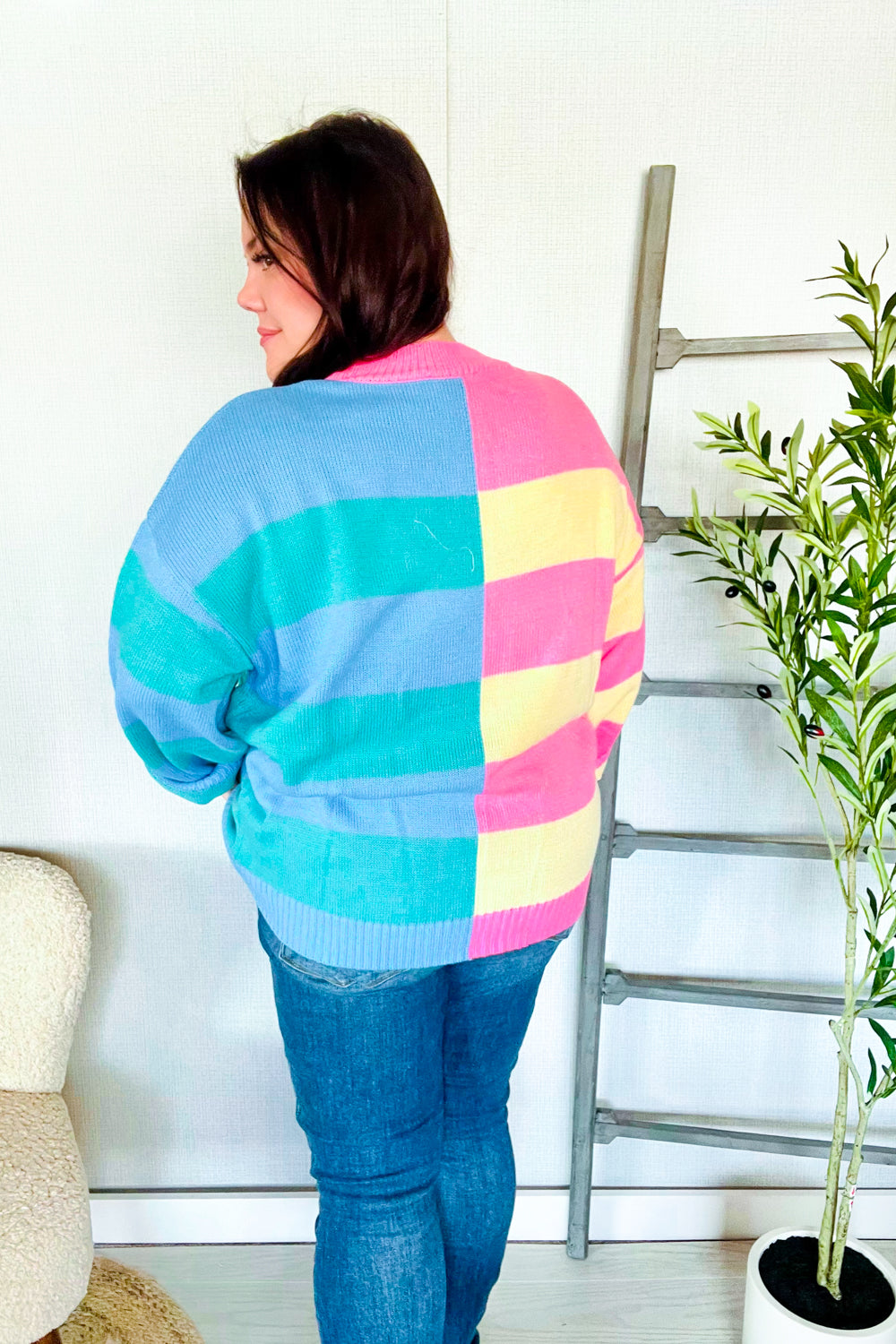 Blush & Blue Stripe Color Block Knit Sweater