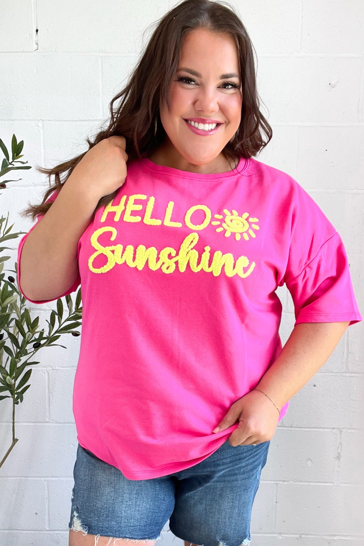 Haptics "Hello Sunshine" Embroidered French Terry Top