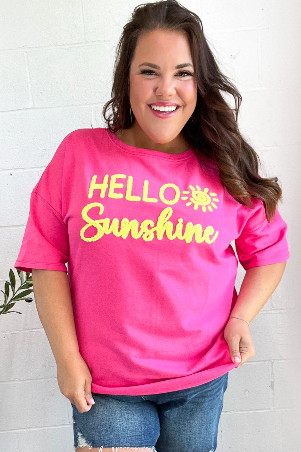 Haptics "Hello Sunshine" Embroidered French Terry Top