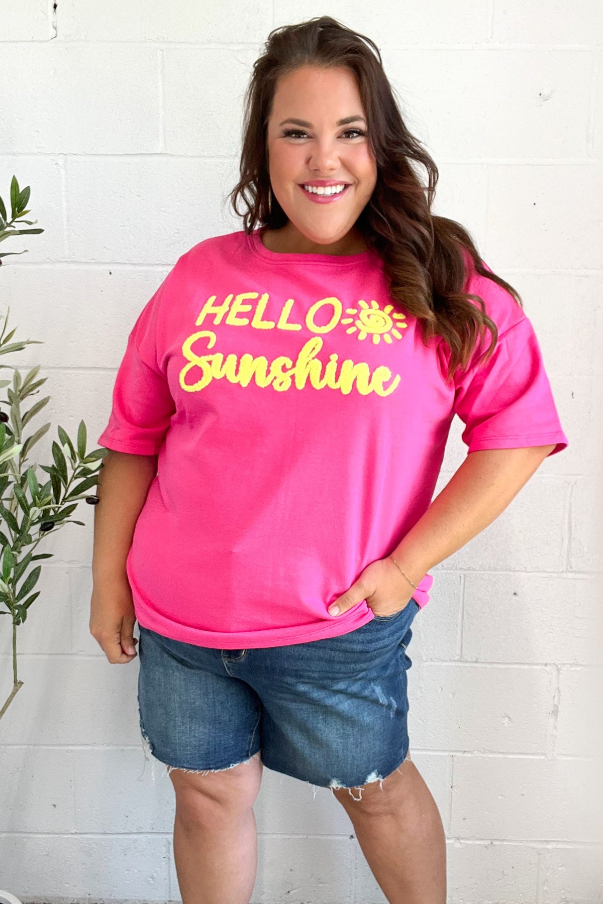 Haptics "Hello Sunshine" Embroidered French Terry Top