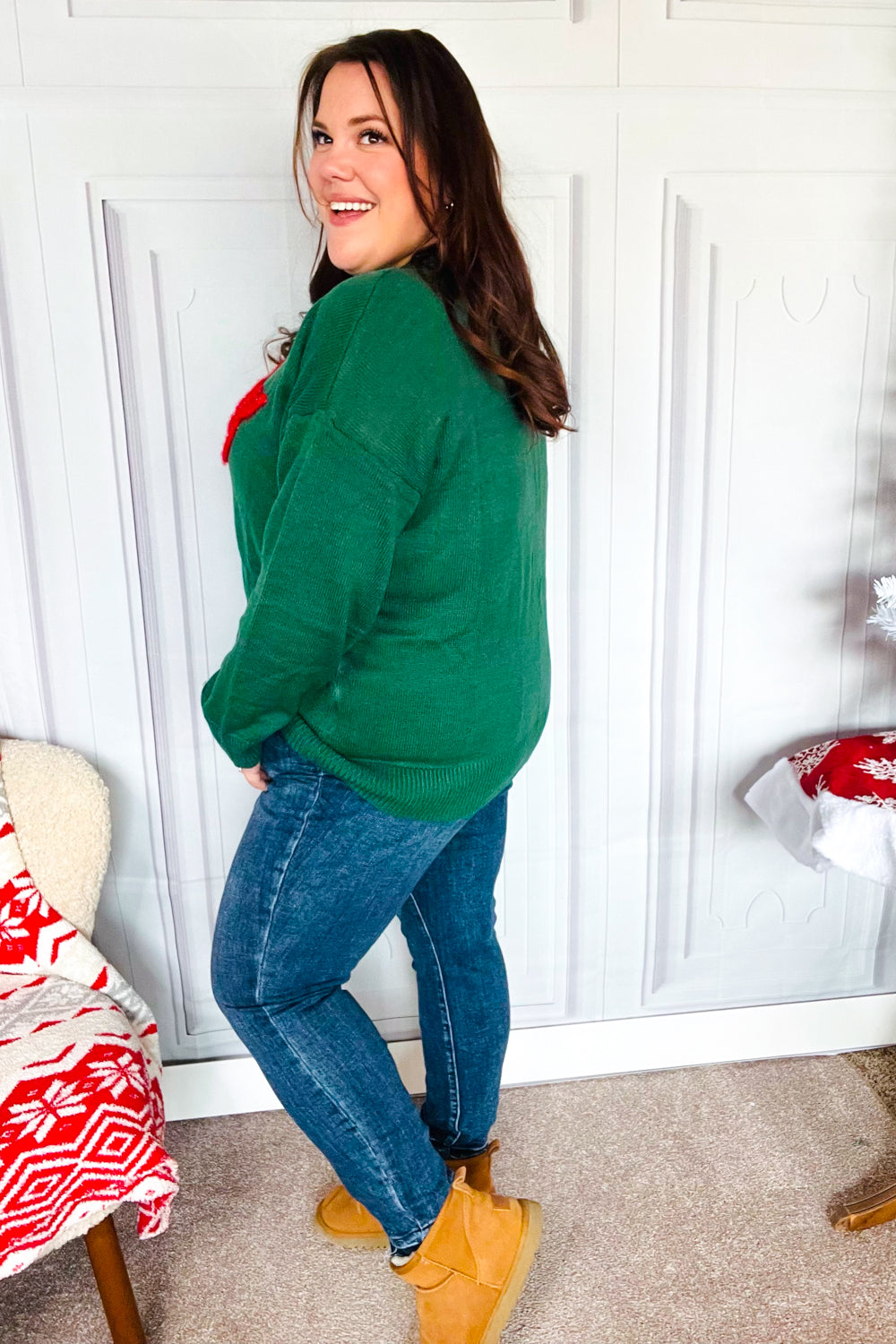 Haptics Hunter Green "Merry" Pop Up Lurex Sweater