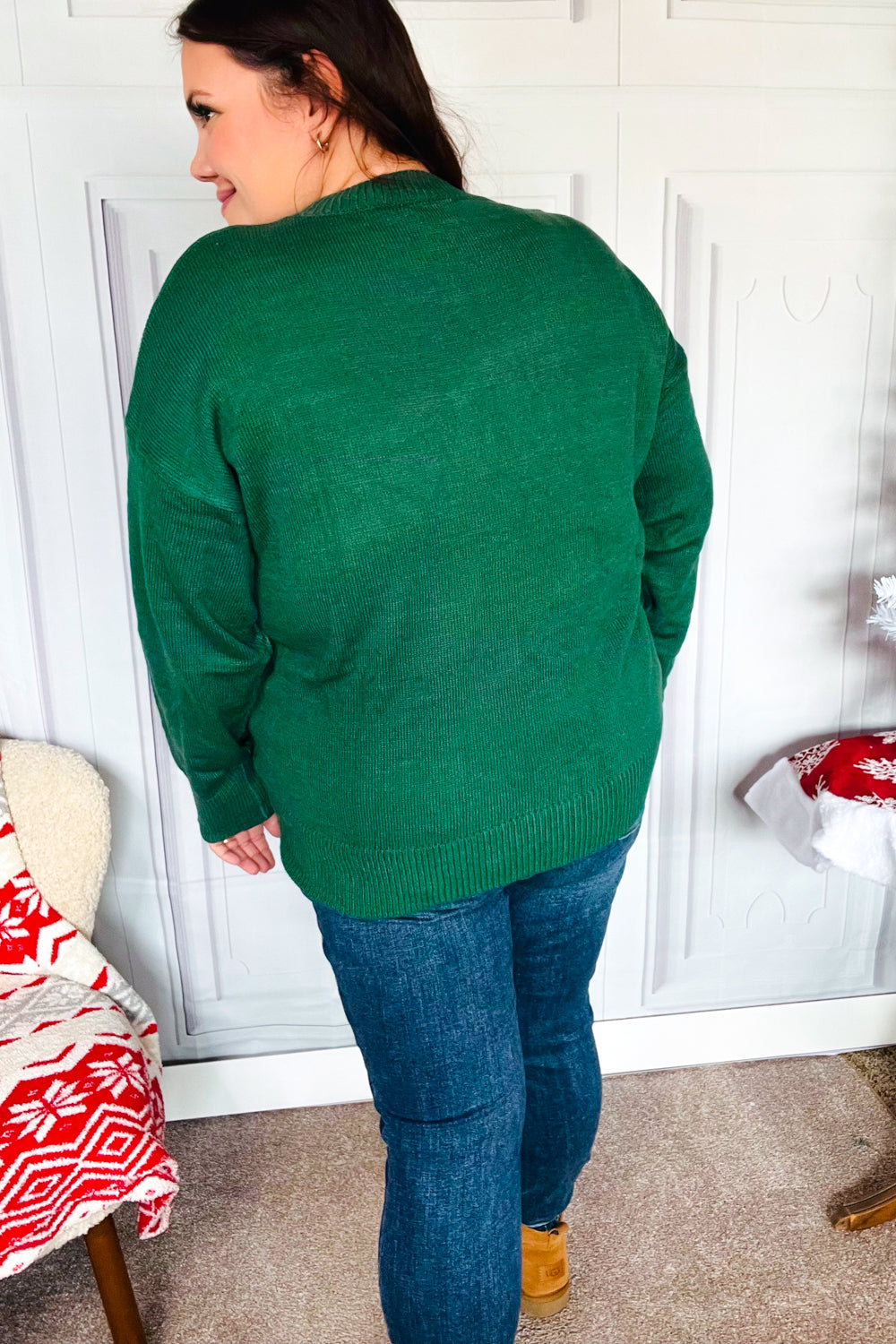 Haptics Hunter Green "Merry" Pop Up Lurex Sweater