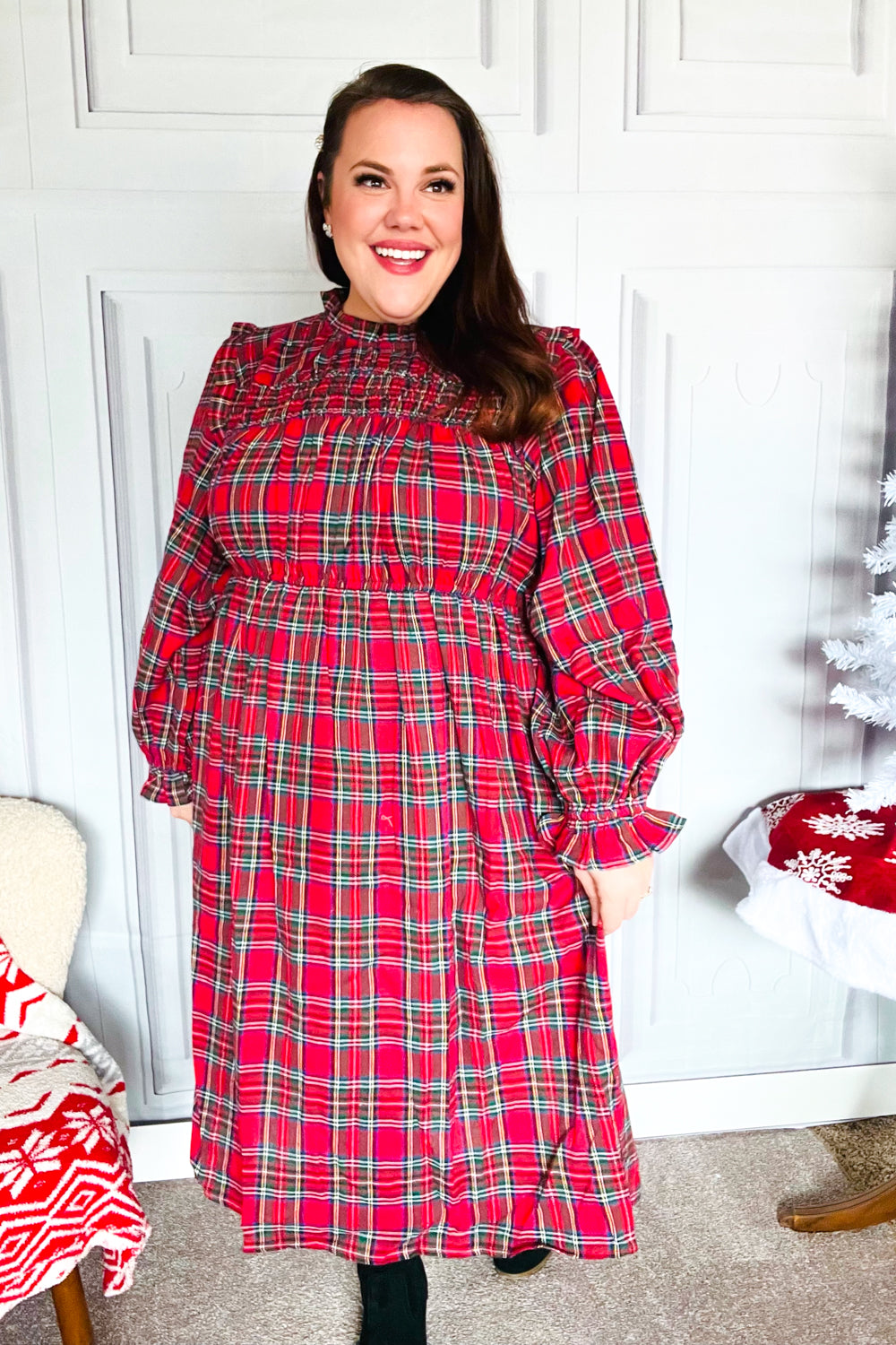 Hunter Red Plaid Check Woven Pocketed Dress