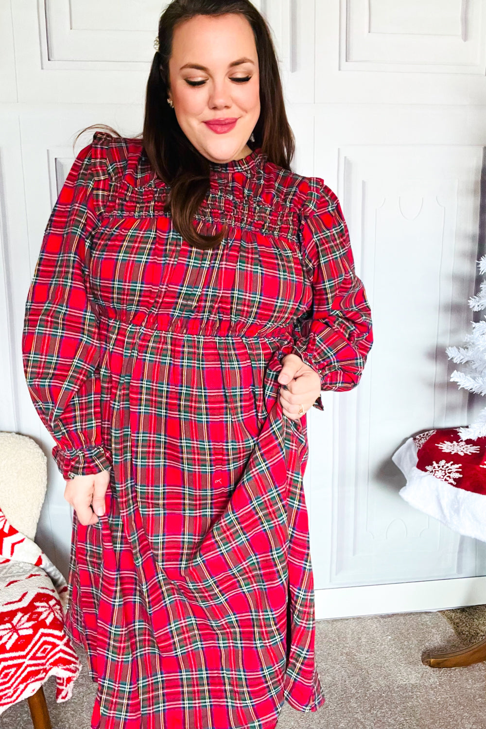 Hunter Red Plaid Check Woven Pocketed Dress