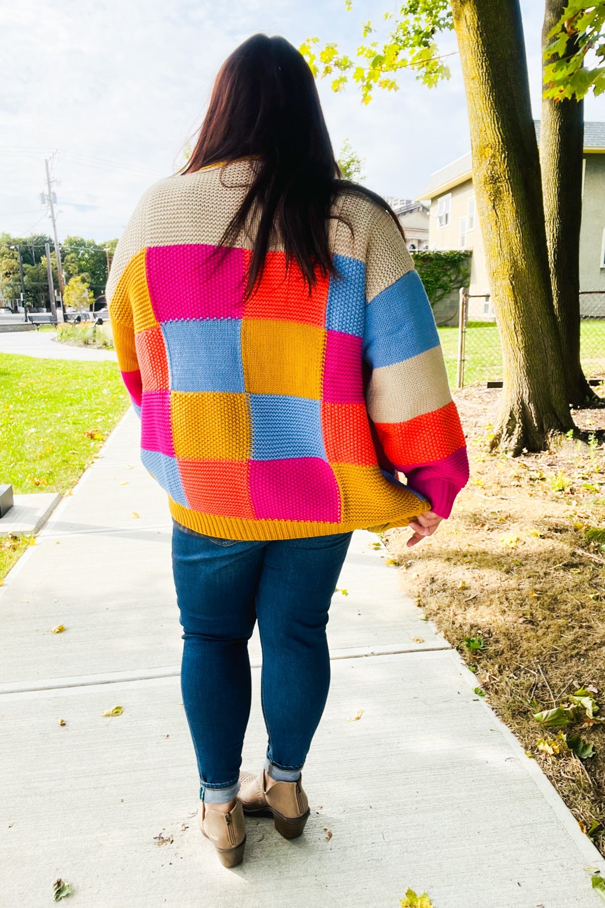 Haptics Multicolor Chunky Knit Color Block Patchwork Cardigan