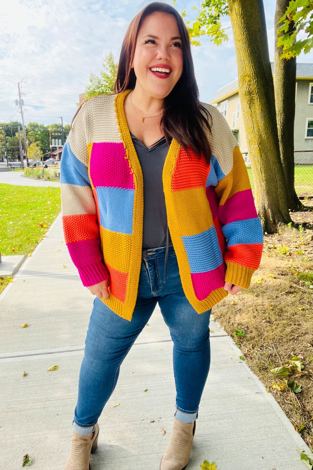 Haptics Multicolor Chunky Knit Color Block Patchwork Cardigan