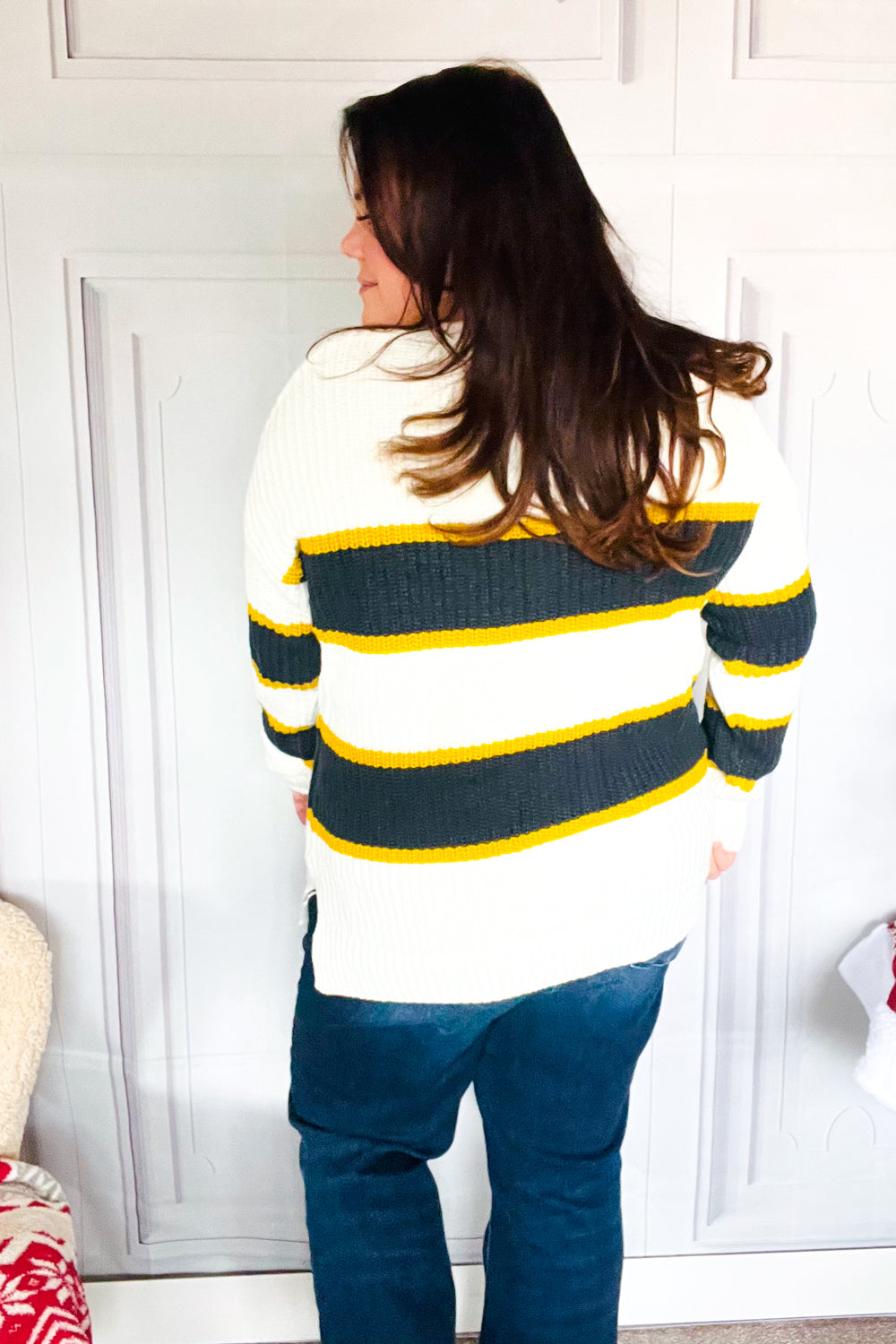 Yellow & Ivory Stripe Oversize Knit Sweater