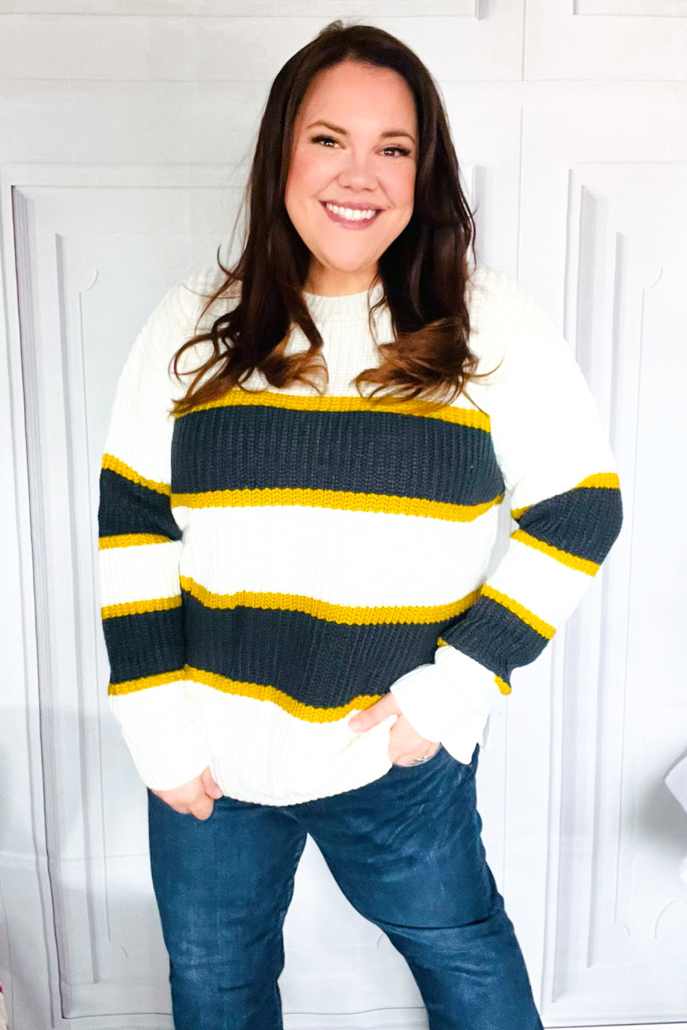 Yellow & Ivory Stripe Oversize Knit Sweater