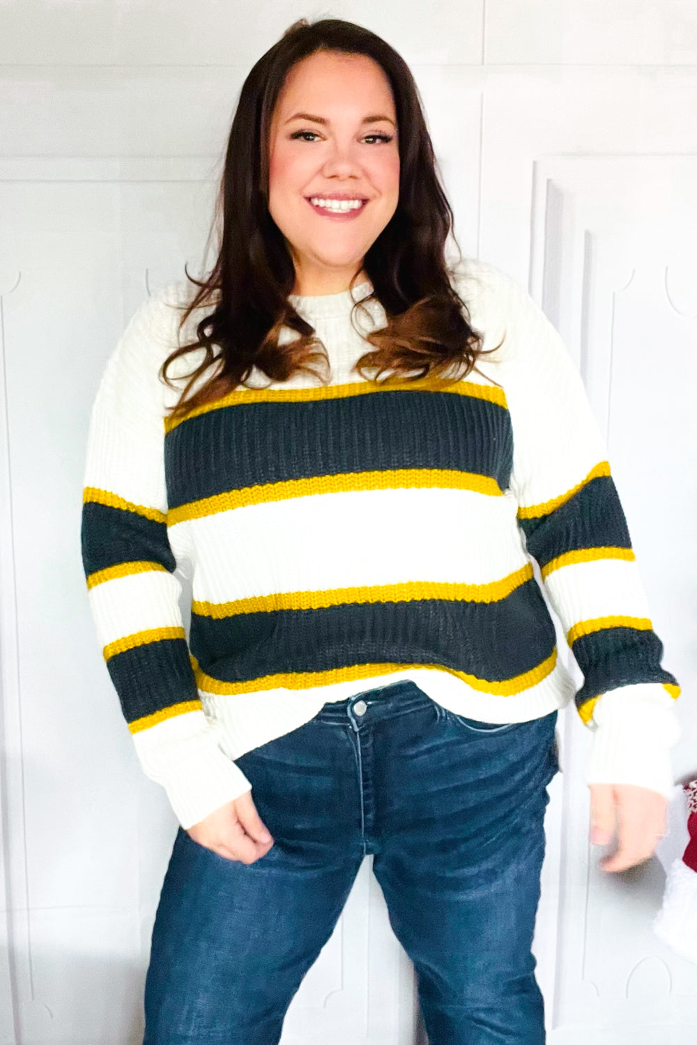 Yellow & Ivory Stripe Oversize Knit Sweater