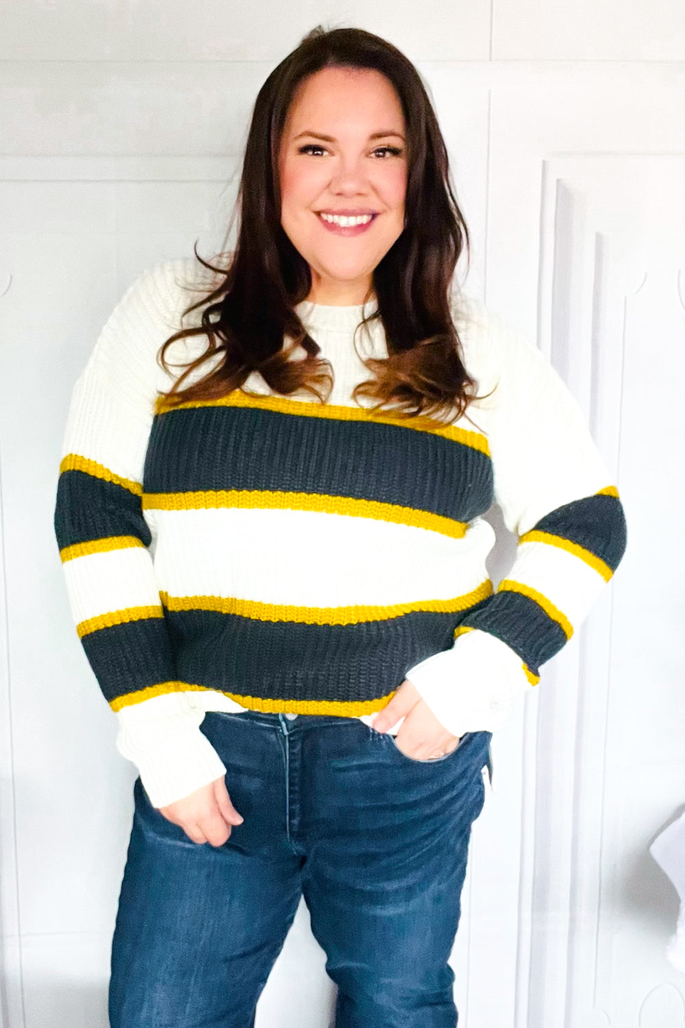 Yellow & Ivory Stripe Oversize Knit Sweater